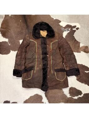 Vintage 70s Brown Suede Afghan Coat with Black Fur 🖤🤎